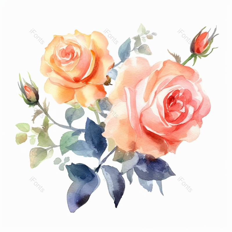 漂亮粉色玫瑰花束植物春天水彩画唯美插画,插画/手绘图,插画/手绘图库,插画/手绘图下载,插画/手绘